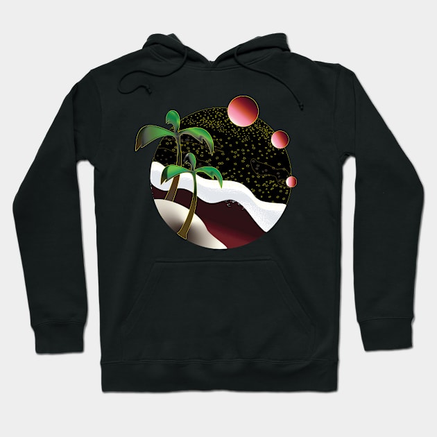 Night time Beach with Palm trees and three moons Hoodie by Cobb's Creations